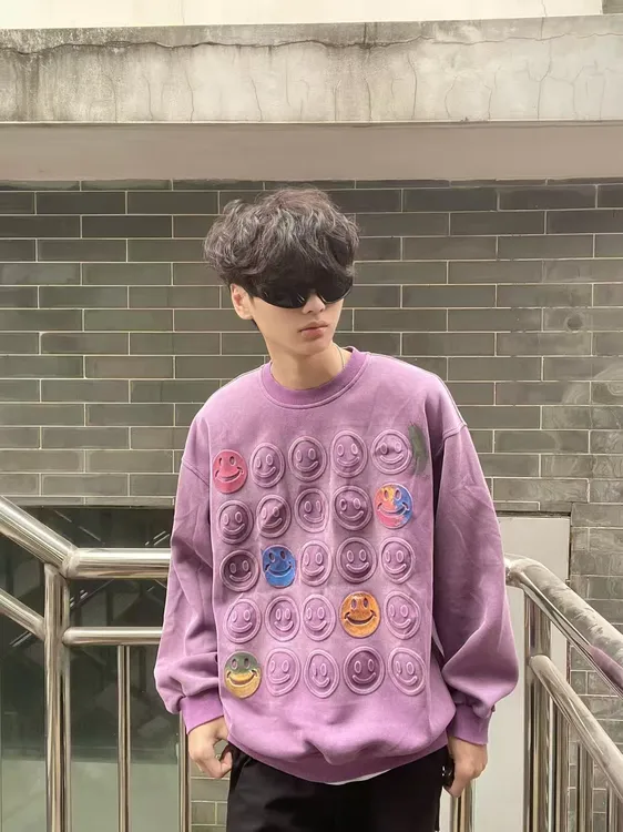 春秋简约圆领卫衣时尚潮流百搭宽松长袖重工春季秋季情侣款