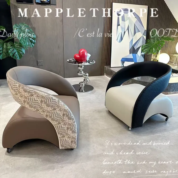 超大号中古风轻奢单人休闲溜溜凳户型客厅家用异形靠背阳台溜溜凳