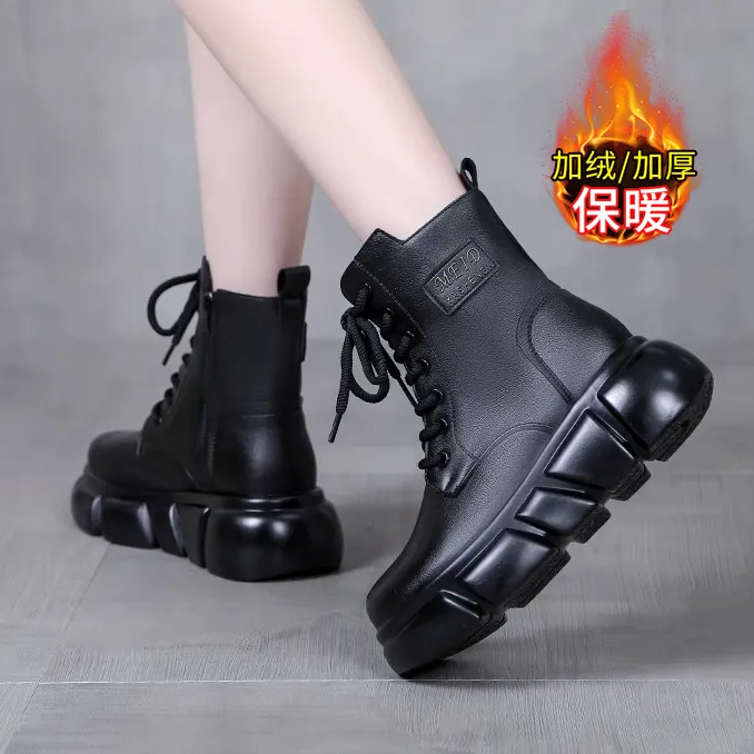 冬季马丁靴女款2025秋冬百搭厚底复古加绒时尚大棉靴羊毛短靴女靴