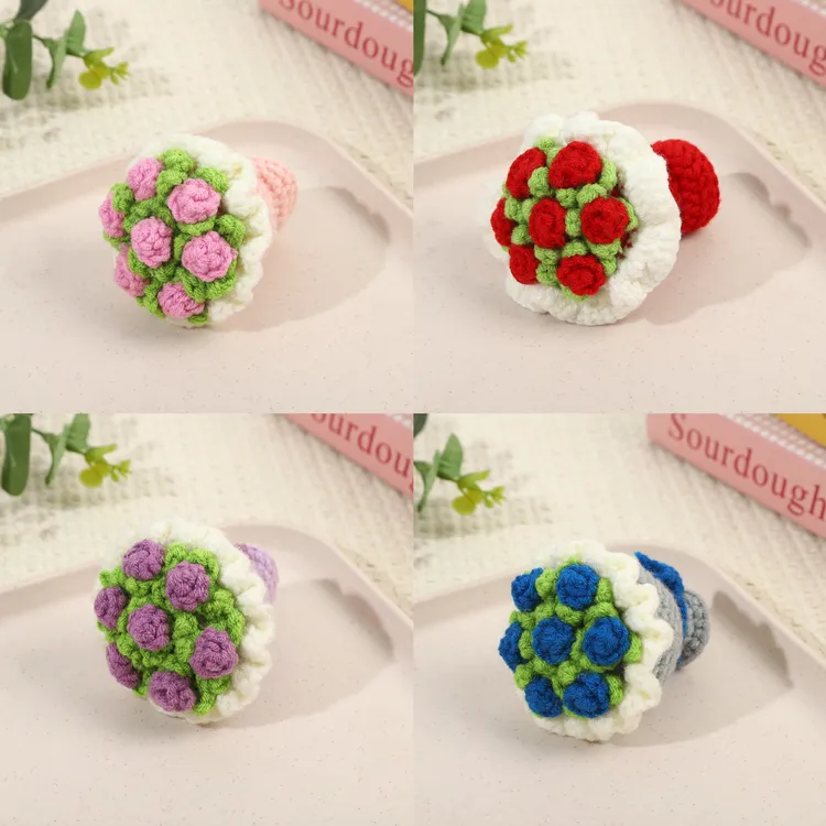 diy成品毛线手捧花教师节情人节礼品礼物玫瑰花向日葵汽车摆件