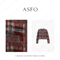 【AS红蓝格】25新复古格纹流苏马海毛针织开衫AS25DMZZS01073