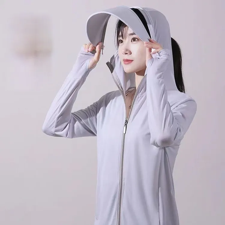 冰丝防晒衣女长袖防紫外线透气2025夏夏天户外骑车防晒服连帽披肩