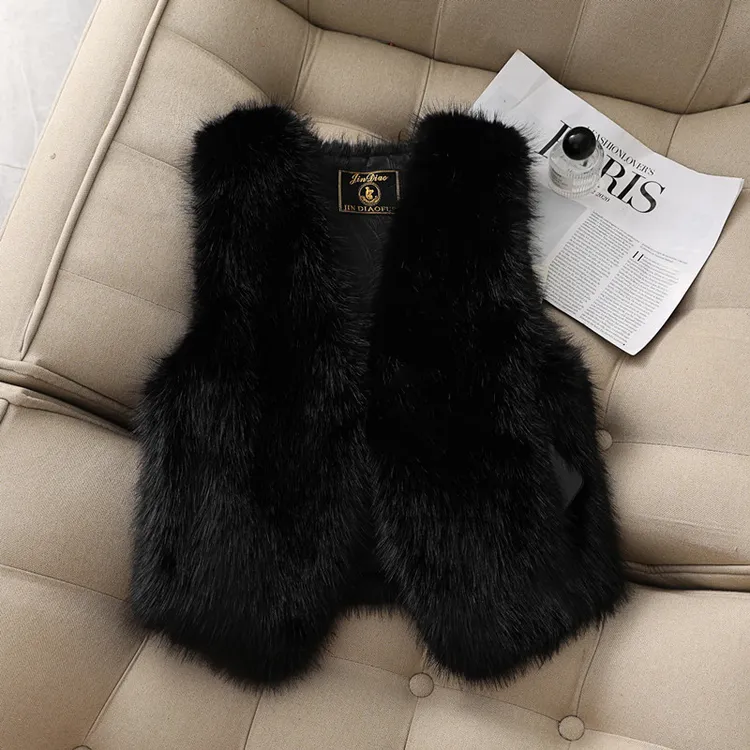 仿狐狸毛皮草免烫修身型短款黑色红色厚款马夹毛绒毛马甲女装韩版