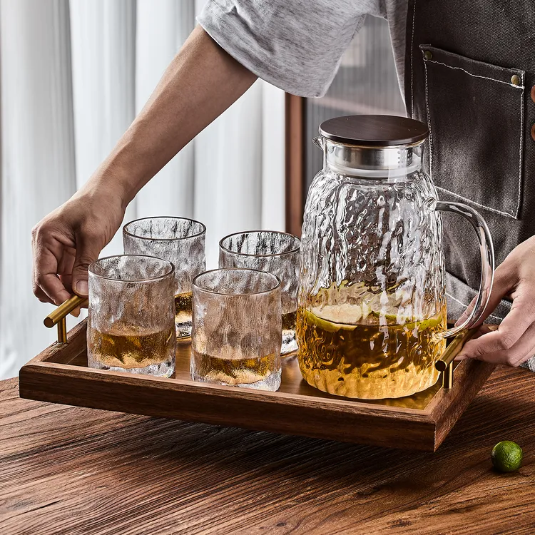 高颜值冷水壶家用客厅大容量冷泡壶浮雕耐热凉水杯加厚玻璃泡茶壶
