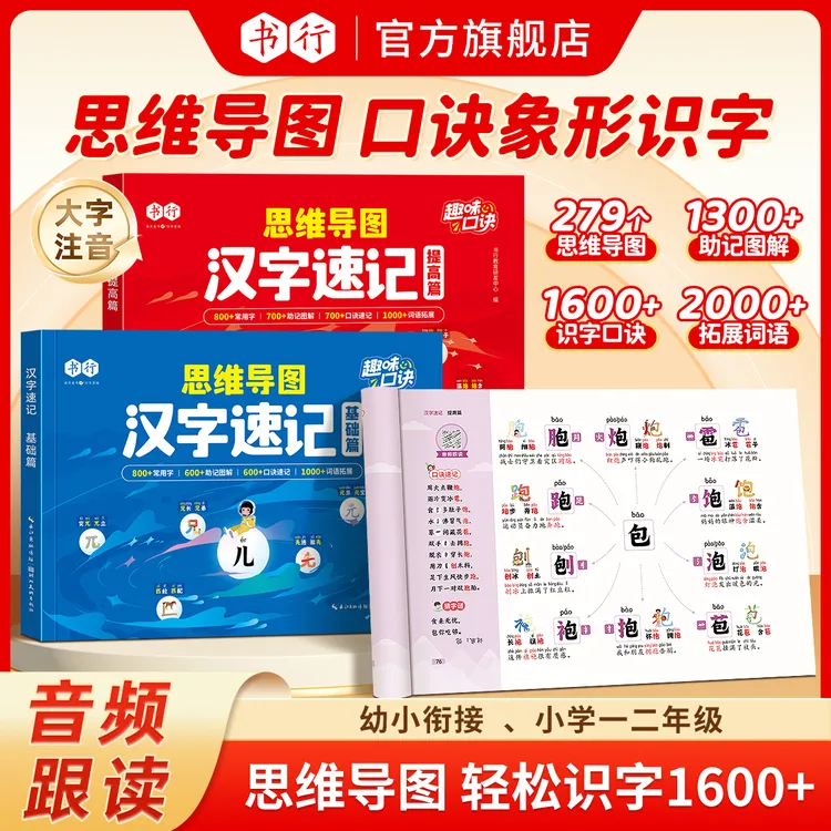 书行思维导图汉字速记1600字幼小衔接小学趣味口诀科学轻松识字书