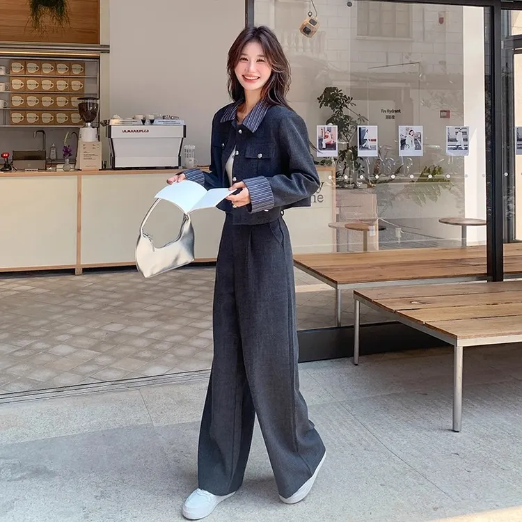 【纪朵研】8021#高级感西装套装女春秋新款短外套阔腿裤两件套