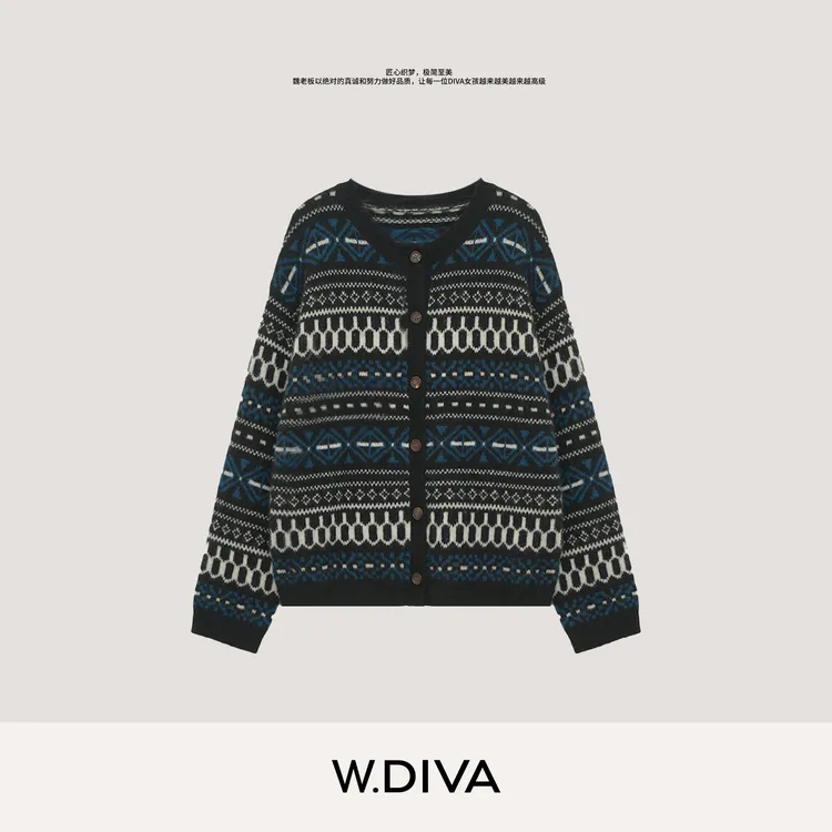 W.Diva【紫菀】康宝莱羊绒+白厂丝温柔风提花长袖毛衣开衫4Z0757245