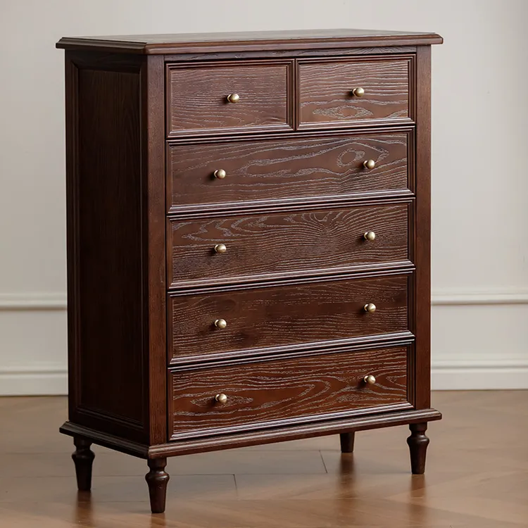 法式客厅中古风实木北美红橡木六斗柜家用六斗橱储物柜收纳柜