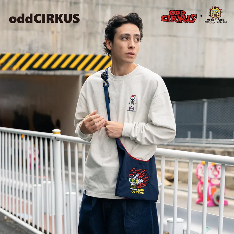 oddCIRKUS x 太阳龙宫 联名 宽松长袖T恤灰色刺绣LOGO上衣