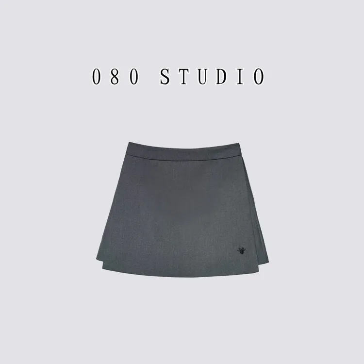 【080 STUDIO】小蜜蜂刺绣西装半身裙显瘦裙裤通勤裤裙高腰短裙女潮