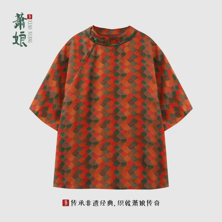 萧娘【柳如烟】红云纱七彩祥云夏季立领上衣桑蚕丝新中式女上衣5509