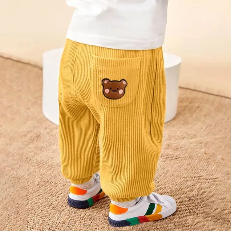 女童加绒裤子秋冬款儿童洋气宽松灯芯绒长裤男女宝宝一体绒束脚zy