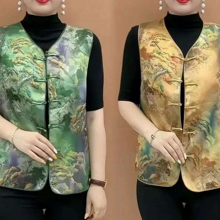 薄款常规民族风复古港风提花马夹时尚洋气网红唐装马甲百搭