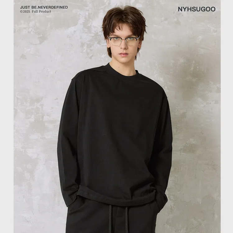 NYHSUGOO/南乙3238春秋男士100%棉圆领打底情侣韩系长袖T恤