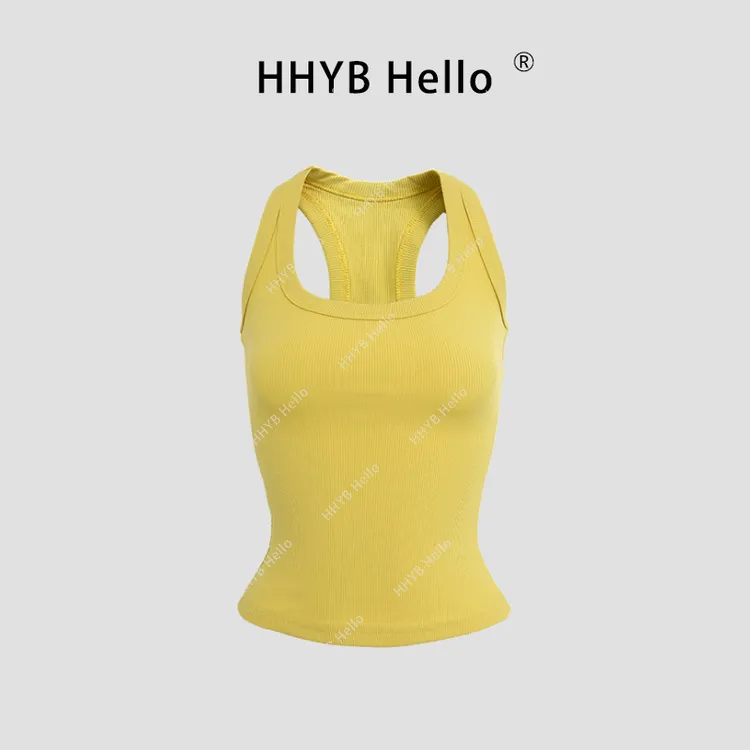 HHYB Hello2025春夏新款螺纹纯色方领螺纹挂脖背心吊带253008