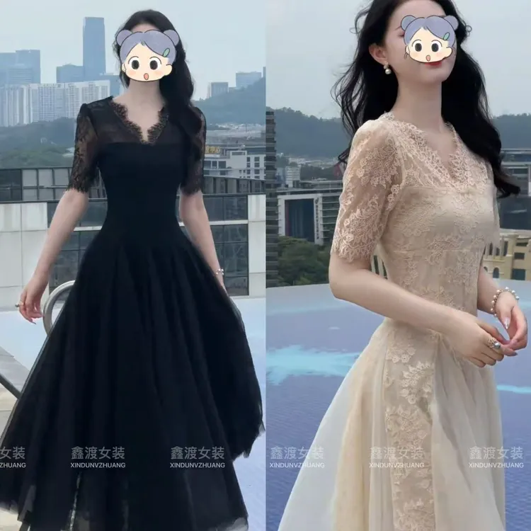 2025夏季新款时尚显瘦气质女士网红洋气连衣裙百搭款D9117