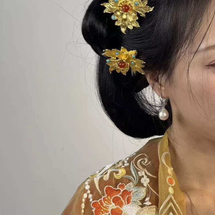 金玉唐风团花金钗汉服古风配饰发饰