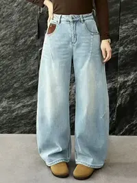 Manmi   拼接加绒弹力牛仔弯刀裤  66276（K4）