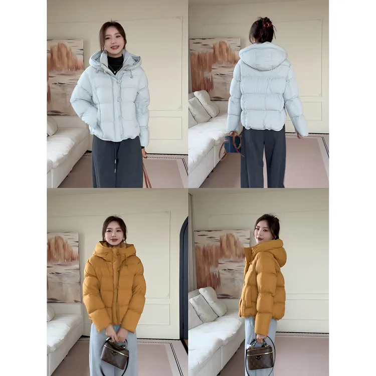 【余欢欢】冬季百搭简约扣子连帽短款羽绒服-YHW50952