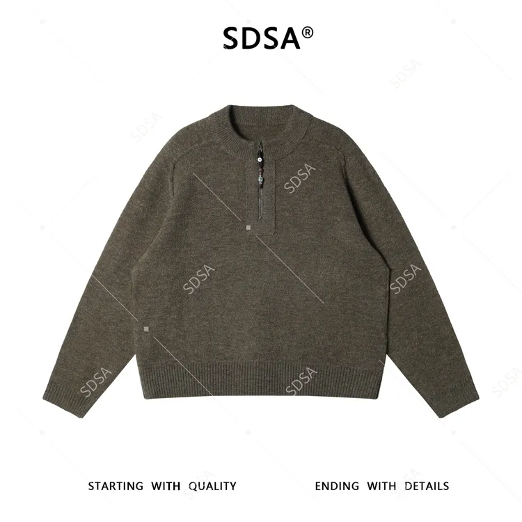 SDSA男士秋冬新款痞帅男装韩系慵懒风半拉链圆领毛衣百搭纯色时尚