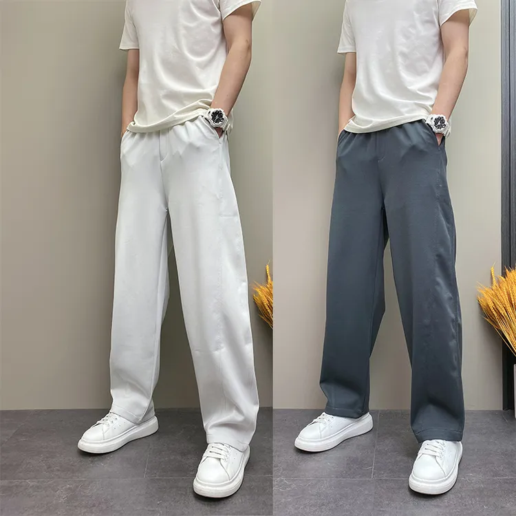 2025年夏季薄款潮流韩版运动弹力纯色青年男士休闲直筒阔腿卫裤子