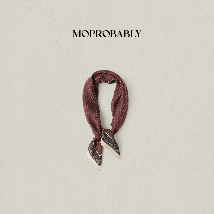 Moprobably李予诺 复古气质高级百搭时尚配饰波点丝巾L5389003