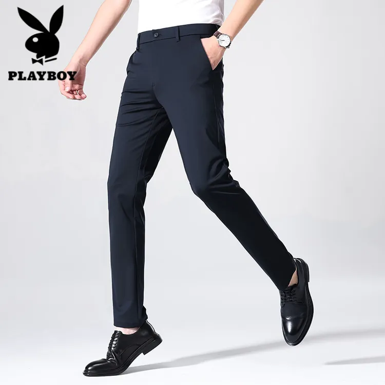花花公子春夏新款四面弹桑蚕丝休闲裤男商务冰丝裤子直筒垂感西裤