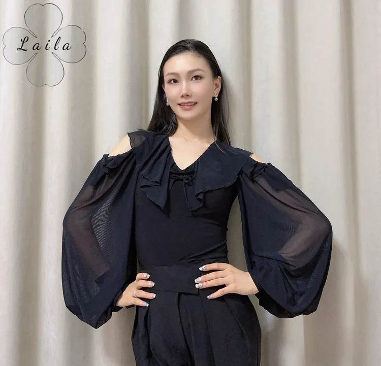 Laila摩登舞服新款上衣《温婉少女》秋冬舒适高弹长袖摩登练习服