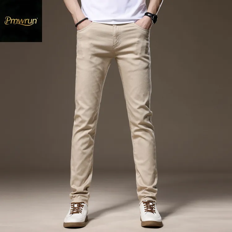Pmwrun高端天丝休闲牛仔裤男夏季薄款修身小脚裤子男新款休闲裤