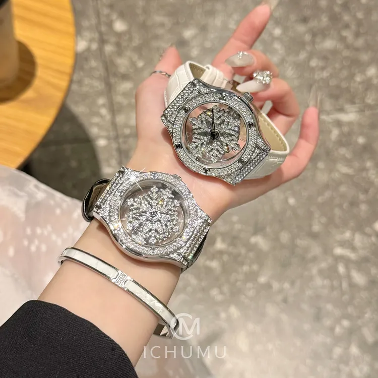 ICHUMU手表女旋转雪花皮带表轻奢时尚小众高级感上班族大表盘9516
