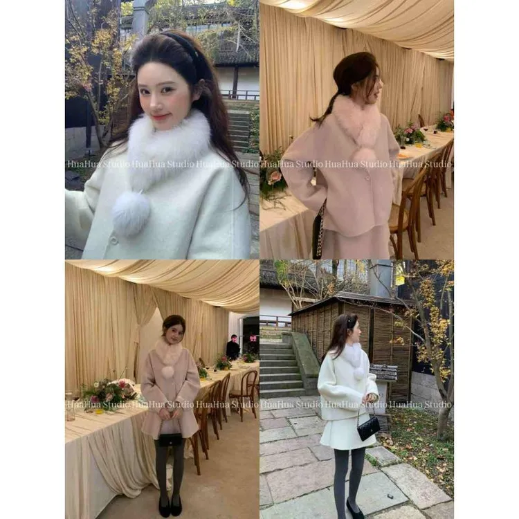 【花花】首尔茶会~韩系优雅俏皮小香风外套气质时尚双面呢大衣