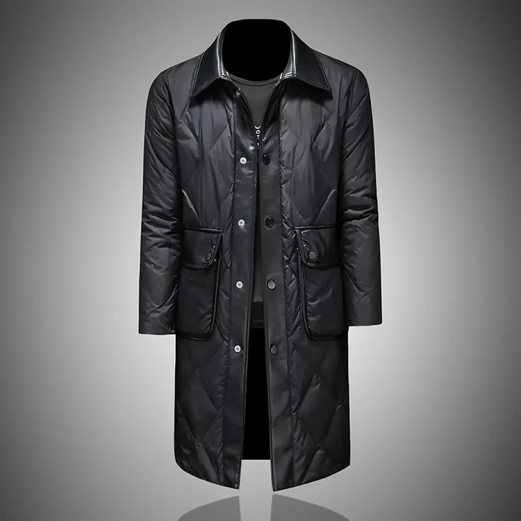 高级感潮流皮料拼接中长款男士羽绒服冬季2025新款防寒保暖外套男