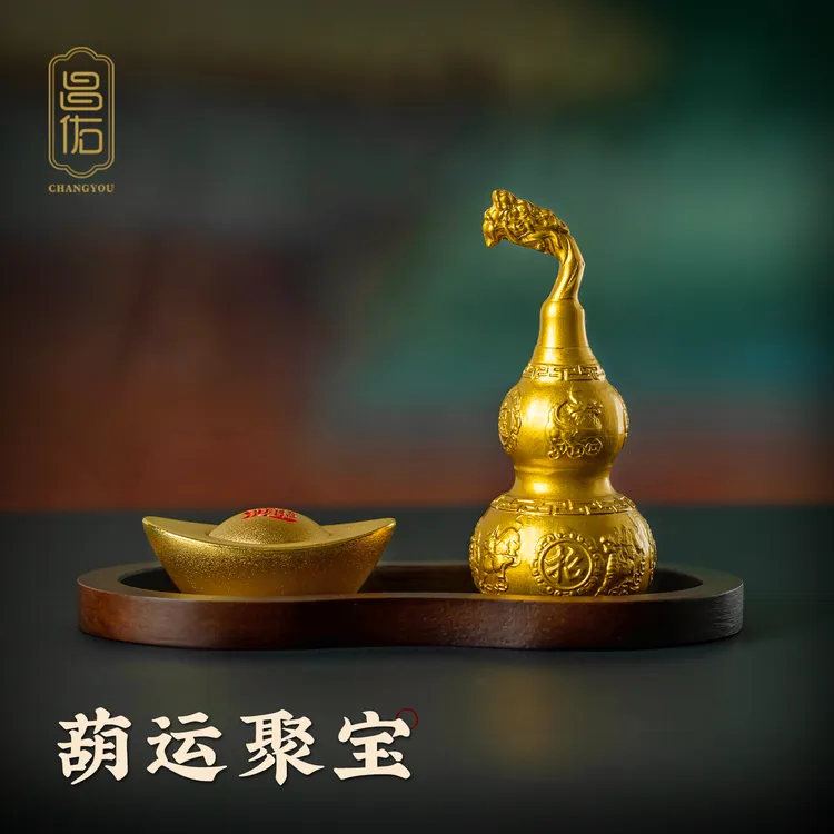原创招财纳福元宝铜葫芦国风中式车卡通招财车上饰品高级