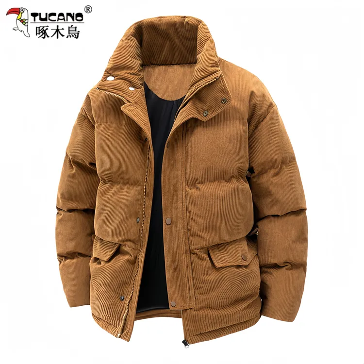 啄木鳥时尚短款棉服男士冬季新款男士立领宽松休闲保暖棉衣外套