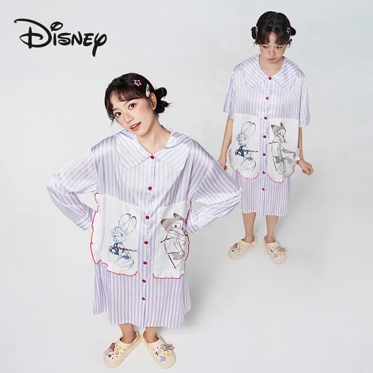 Disney/迪士尼睡裙短袖女夏季新款系列冰丝长款可外穿家居服套装