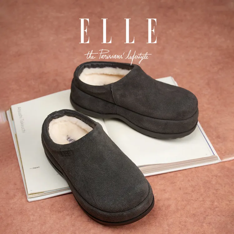 ELLE真皮小个子3cm内增高轻便包头半拖鞋女2025流行一脚蹬懒人拖