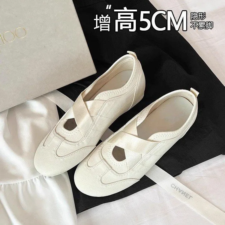 小众软底休闲鞋时尚弹力带浅口玛丽珍鞋女2025新款复古内增高单鞋