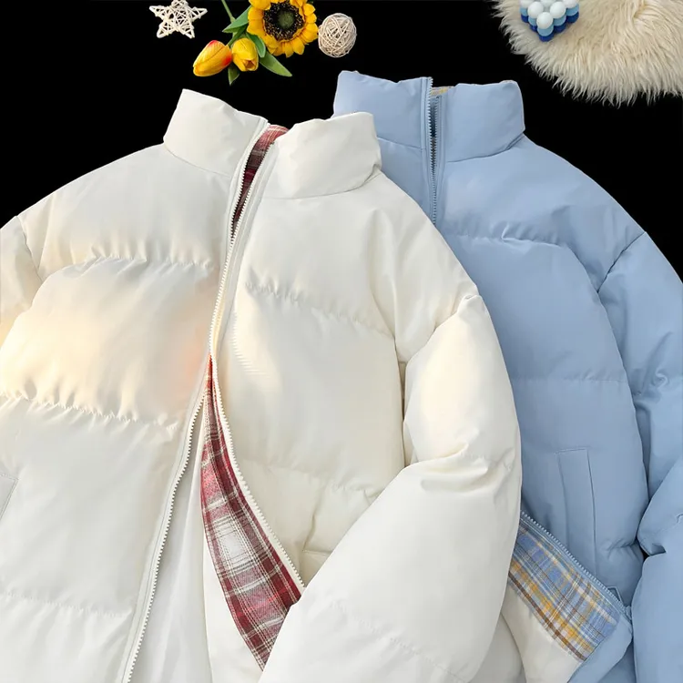 美式cleanfit格子拼接棉服宽松大码高级高加厚ins棉服外套冬季