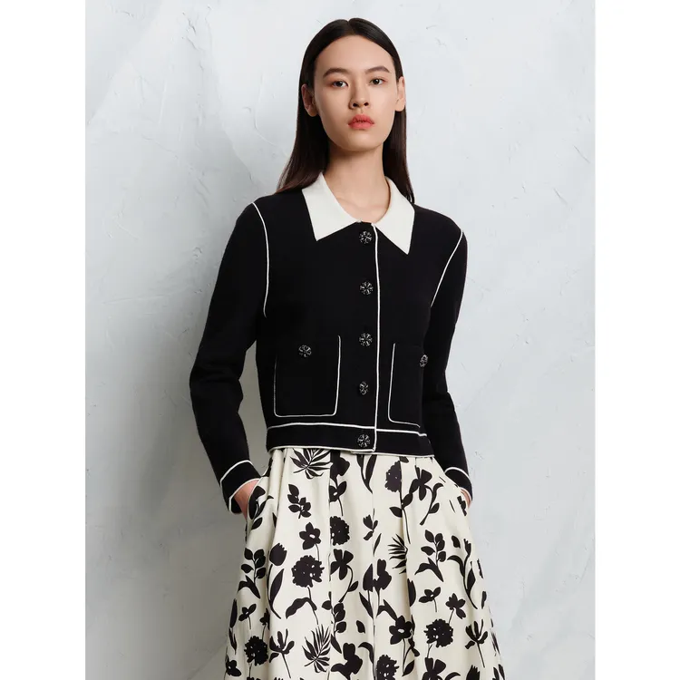 商场同款JZ玖姿老钱风简雅撞色针织衫女新款JWEC30606