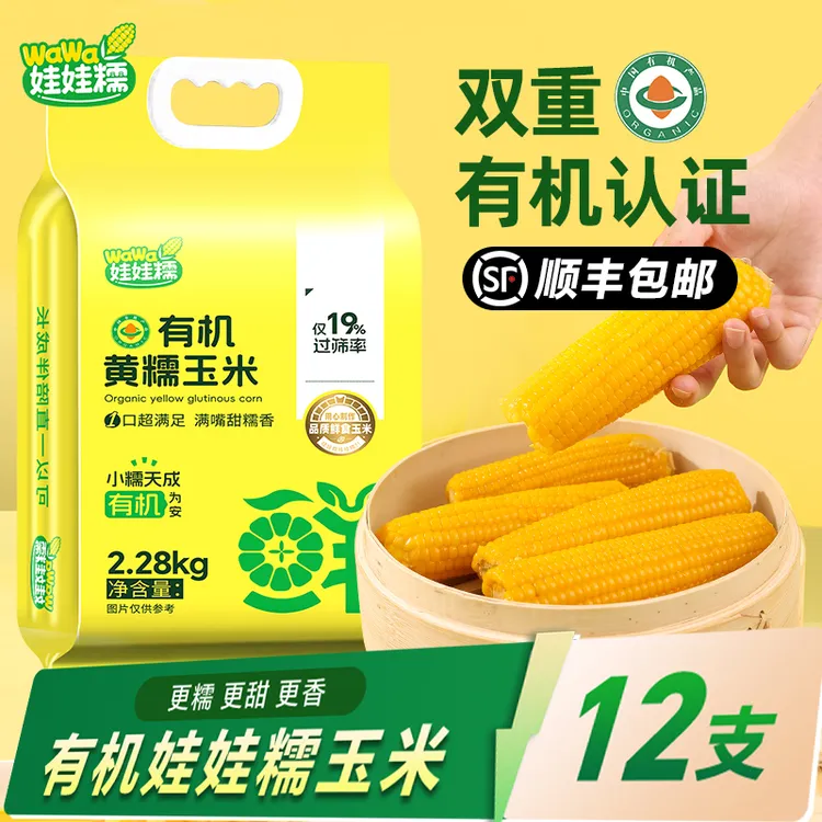 有机娃娃糯黄糯玉米棒东北新鲜粘黏玉米真空包装加热即食早餐主食