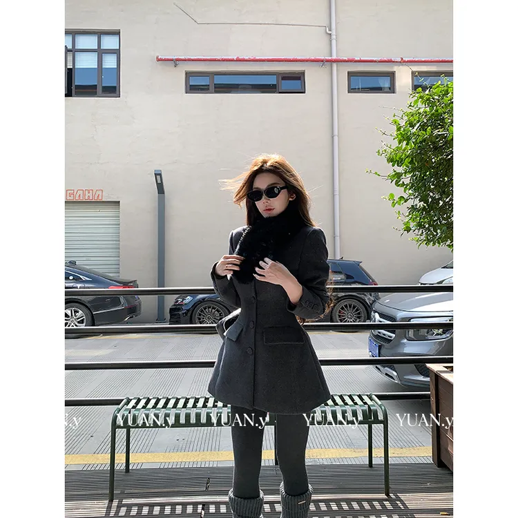 媛媛【老钱名家】灰色赫本风毛呢大衣女秋冬2025新款呢子外套#W0960