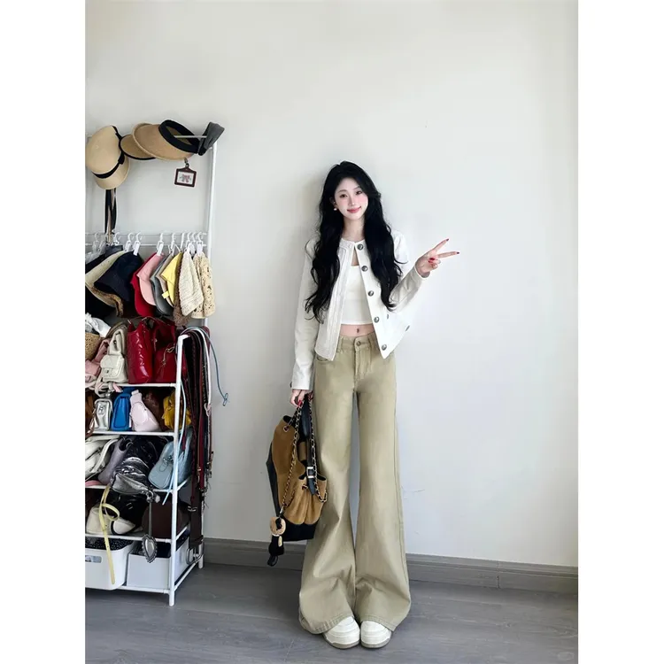 休闲牛仔裤女2025复古水洗辣妹个性显高显瘦松弛感高个子微喇裤子