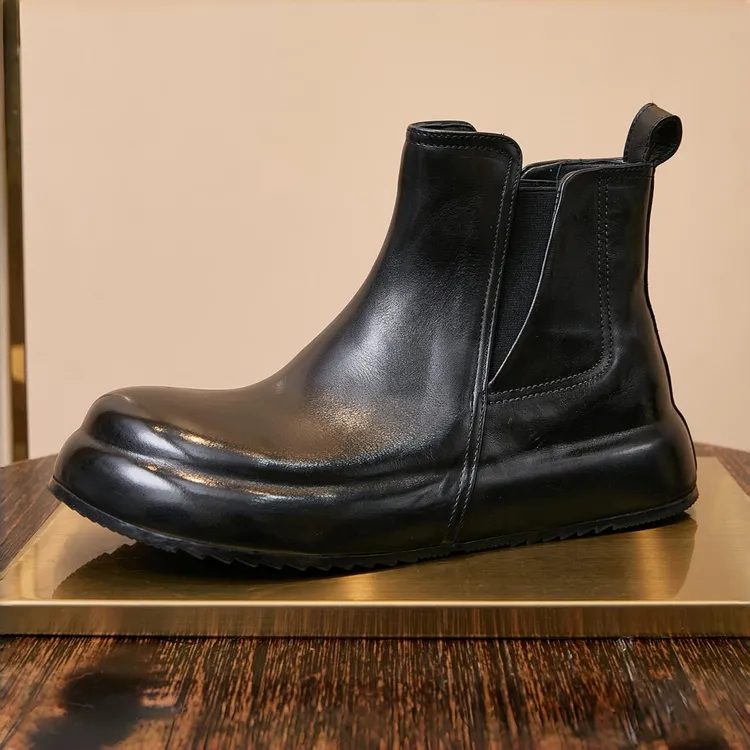 2025新款马皮切尔西靴男复古风短靴一脚蹬厚底马丁靴真皮男士皮靴