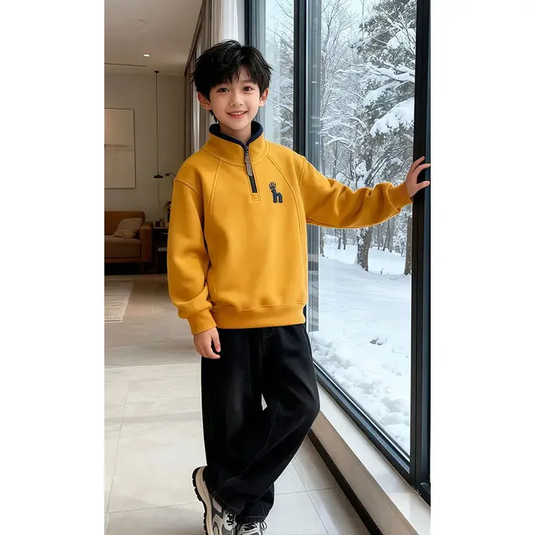 【加绒】双面慕斯绒男童女童秋季拉链亲子卫衣加绒保暖上衣韩版8