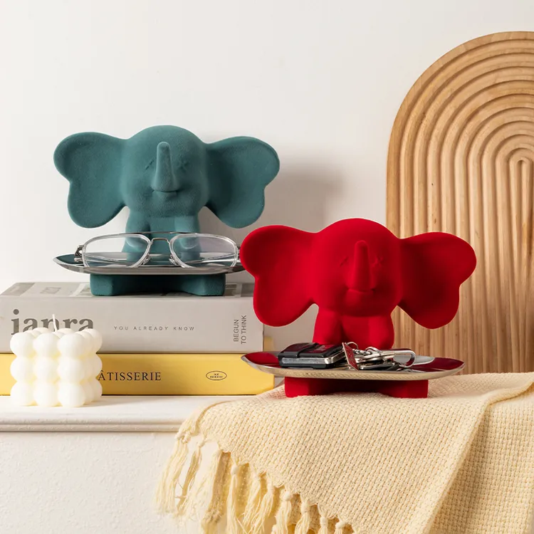 轻奢小飞象托盘摆件客厅电视柜进门入户玄关钥匙收纳梳妆台装饰品