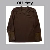 FY875早秋新款小众设计极简风蕾丝拼接V领长袖时尚百搭上衣