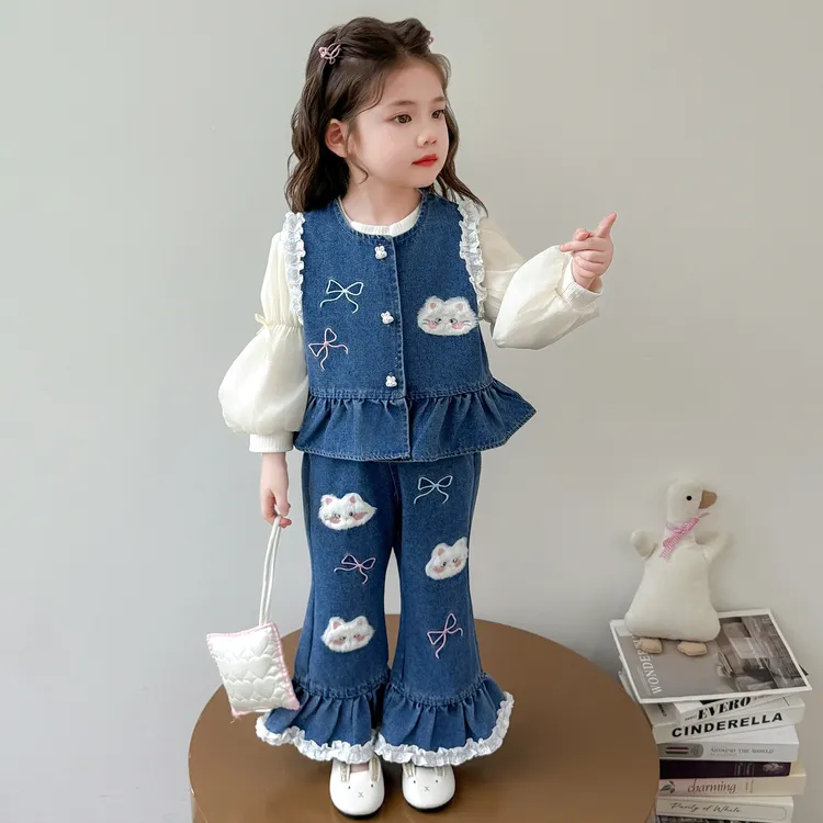 女童牛仔套装秋装2025新款儿童春秋装韩版潮款女宝秋季时髦三件套