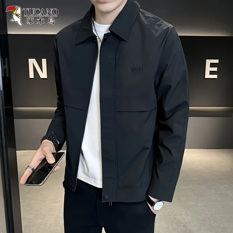 啄木鸟时尚商务男士行政夹克春秋季新款潮流休闲青年翻领短款外套