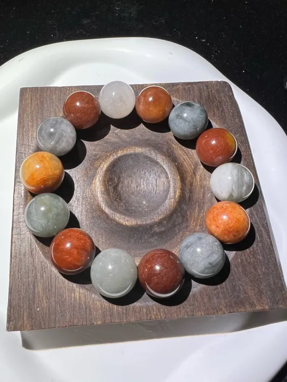 非金属珐琅手链 天然果冻复古彩兔毛手串 卡16mm 一物一图