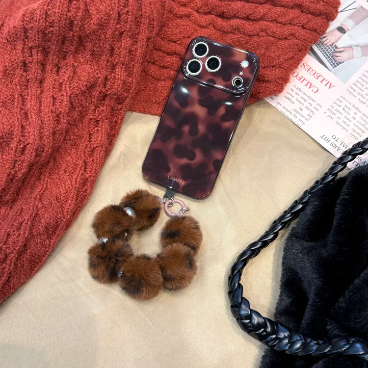 ins复古高级感琥珀豹纹手机壳适用苹果1promax/16个性爆款保护壳